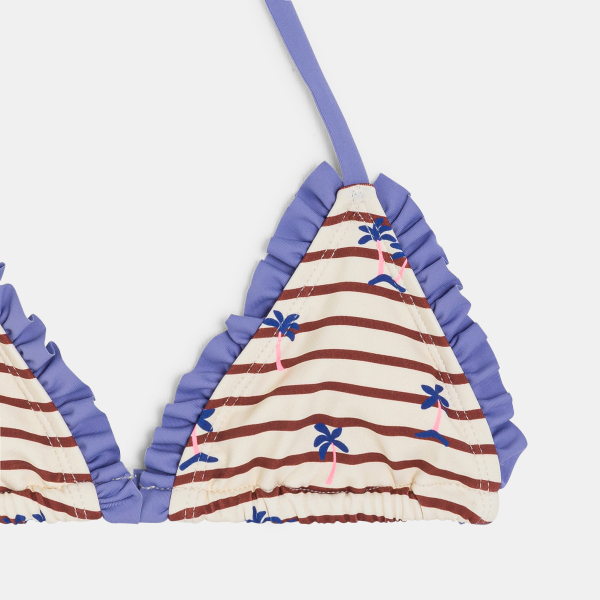 شورت سباحة مقلم قطعتين أبيض اللون للفتيات